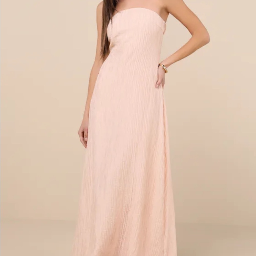 Lulu's Strapless Maxi Radiant Season Peach Pink wedding guest dress